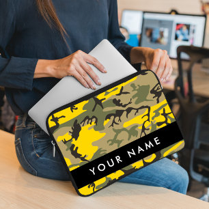 Geel en groen camouflage Jouw naam Personaliseren Laptop Sleeve