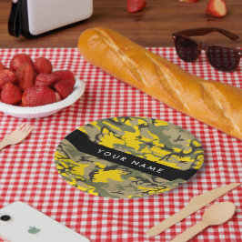 Geel en groen camouflage Jouw naam Personaliseren Papieren Bordje