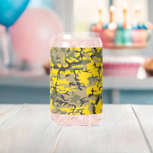 Geel en Groen Camouflage, Militair, Leger Blikvorm Glas