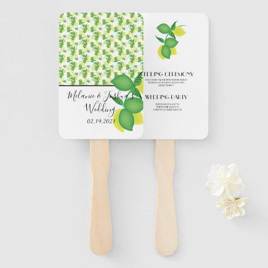 Geel en Groen Citroen Limoen Bruiloft Handwaaier (Voorkant en achterkant)