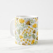 Geel en groen decoratief patroon koffiemok (Voorkant links)