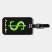 Geel en groen dollair teken ($) bagagelabel (Voorkant horizontaal)