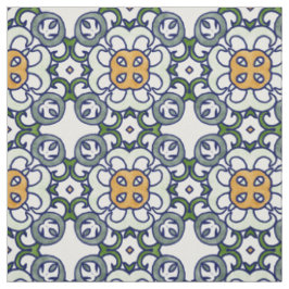 Geel en groen Floral Damask Pattern Stof