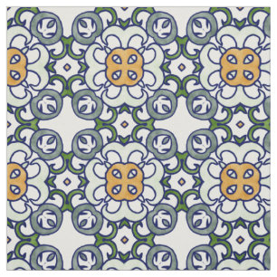 Geel en groen Floral Damask Pattern Stof