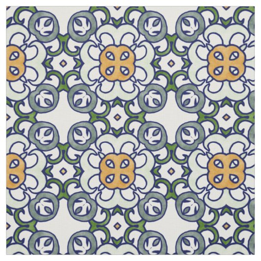 Geel en groen Floral Damask Pattern Stof (Swatch)