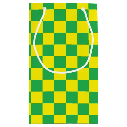 Geel en groen gecontroleerd klein cadeauzakje (Achterkant)