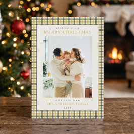 Geel en groen geruit Kerst foto Feestdagenkaart