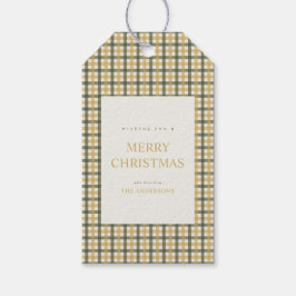 Geel en groen geruit Kerstmis Cadeaulabel