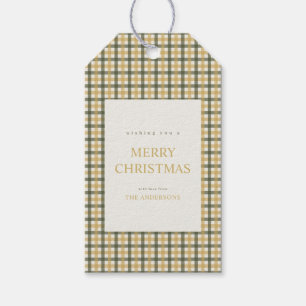 Geel en groen geruit Kerstmis Cadeaulabel