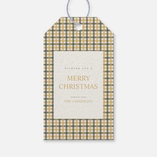 Geel en groen geruit Kerstmis Cadeaulabel (Voorkant)