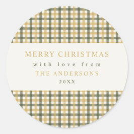 Geel en groen geruit Kerstmis Ronde Sticker