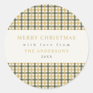 Geel en groen geruit Kerstmis Ronde Sticker