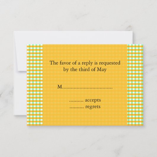 Geel en groen Gingham Pattern RSVP Kaartje (Voorkant)