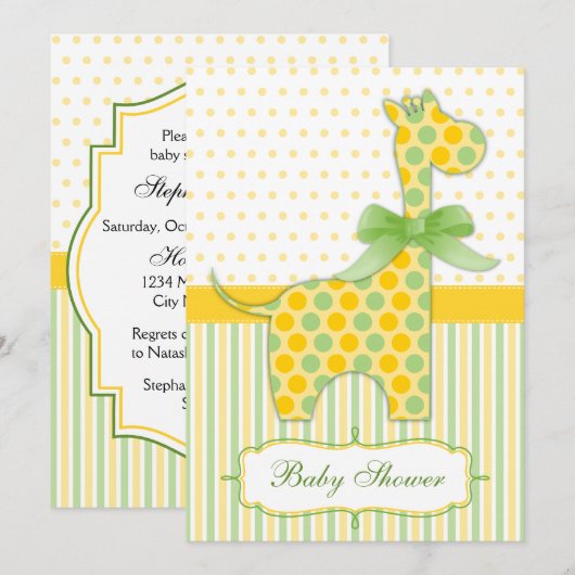 Geel en groen Giraffe Baby shower Kaart (Voorkant / Achterkant)