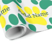 Geel en Groen Hondenpootje Print Aangepaste Naam Cadeaupapier (Rol Hoek)