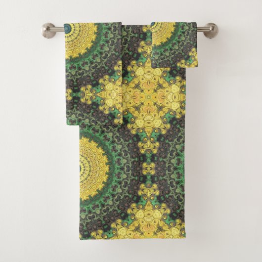 Geel en Groen Kaleidoscoop Mandala Patroon Bad Handdoek (Insitu)