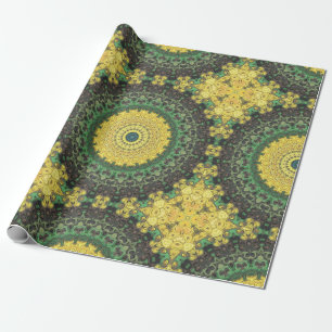 Geel en Groen Kaleidoscoop Mandala Patroon Cadeaupapier