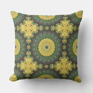 Geel en Groen Kaleidoscoop Mandala Patroon Kussen