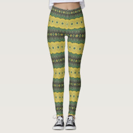 Geel en Groen Kaleidoscoop Mandala Patroon Leggings