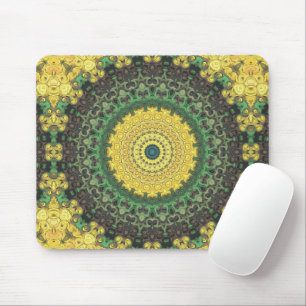 Geel en Groen Kaleidoscoop Mandala Patroon Muismat