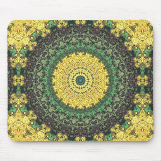 Geel en Groen Kaleidoscoop Mandala Patroon Muismat (Voorkant)