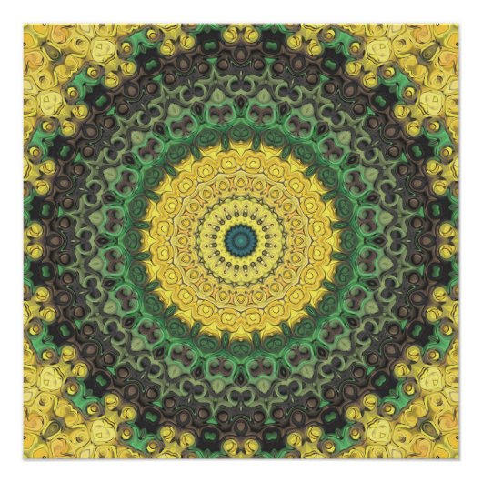 Geel en Groen Kaleidoscoop Mandala Patroon Perfect Poster (Voorkant)