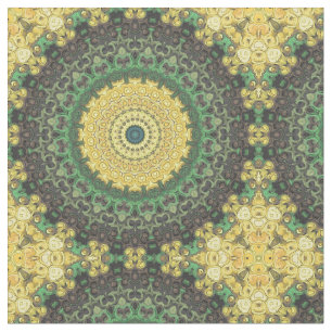 Geel en Groen Kaleidoscoop Mandala Patroon Stof