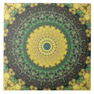 Geel en Groen Kaleidoscoop Mandala Patroon Tegeltje