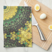 Geel en Groen Kaleidoscoop Mandala Patroon Theedoek (Quarter Fold)