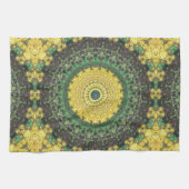 Geel en Groen Kaleidoscoop Mandala Patroon Theedoek (Horizontaal)