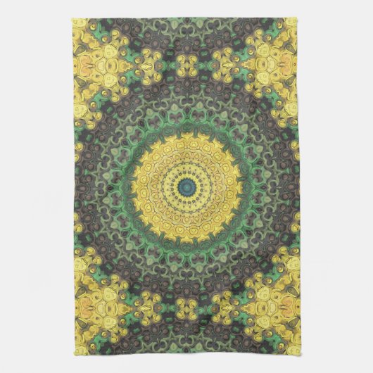 Geel en Groen Kaleidoscoop Mandala Patroon Theedoek (Verticaal)