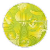 Geel en groen kunstdeco keramische knop (Voorkant)