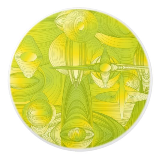 Geel en groen kunstdeco keramische knop (Voorkant)