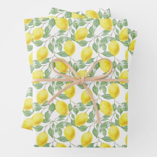 Geel en groen Lemon Tree Patroon Inpakpapier Vel (In situ)