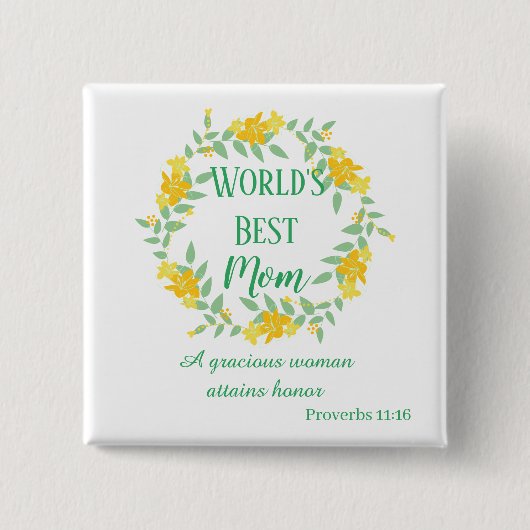 Geel en groen mam Floral Wreath Vierkante Button 5,1 Cm (Voorkant)