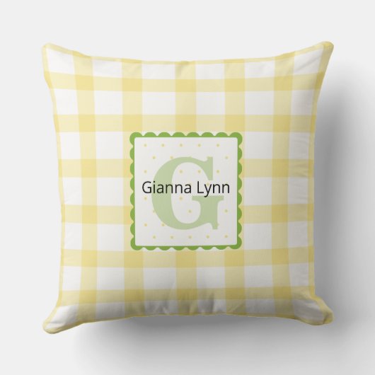 Geel en Groen Monogram Gingham Baby Kussen (Achterkant)