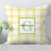 Geel en Groen Monogram Gingham Baby Kussen