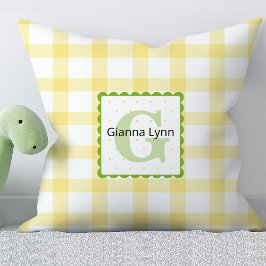 Geel en Groen Monogram Gingham Baby Kussen