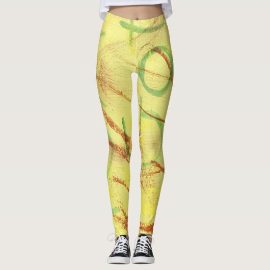 Geel en groen ontworpen Legging. Leggings (Voorkant)