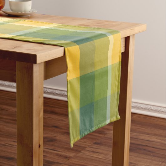 Geel en Groen Plaid Patroon Achtergrond Korte Tafelloper (Voorbeeld)