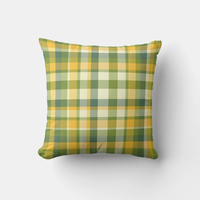 Geel en Groen Plaid Patroon Achtergrond Kussen (Voorkant)