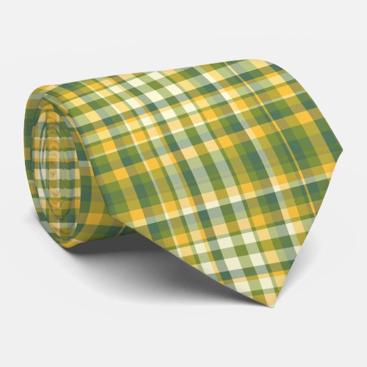 Geel en Groen Plaid Patroon Achtergrond Stropdas (Opgerold)