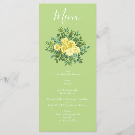Geel en groen Roos Vintage Wedding Menu (Voorkant)