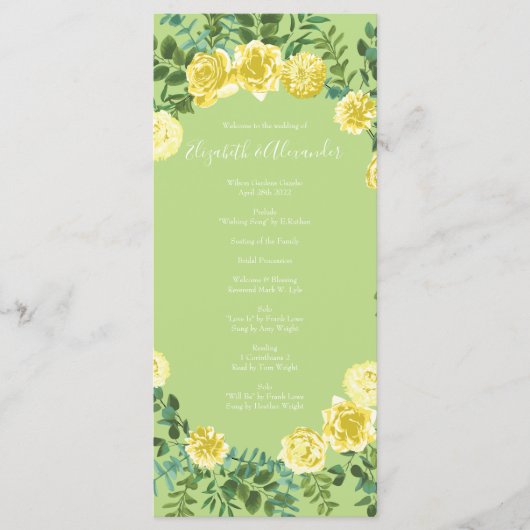 Geel en groen Roos Vintage Wedding Menu (Voorkant)