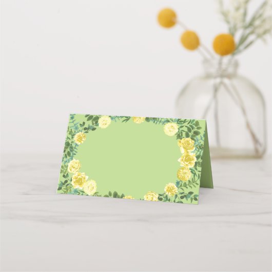 Geel en groen Roos Vintage Wedding Plaatskaartje (Voorkant)