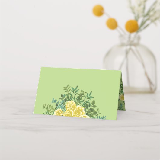 Geel en groen Roos Vintage Wedding Plaatskaartje (Voorkant)