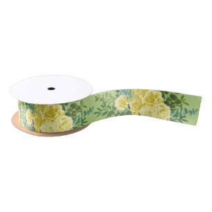 Geel en groen Roos Vintage Wedding Satijnen Lint