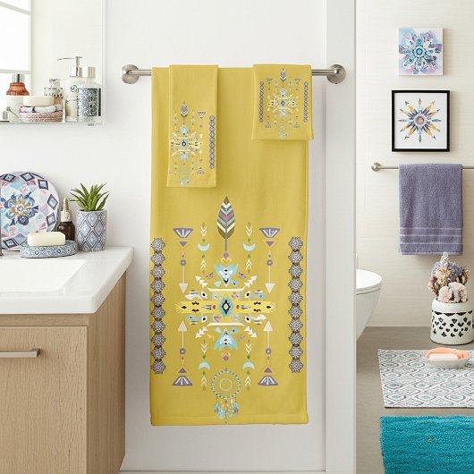 Geel en groen stammodel bad handdoek