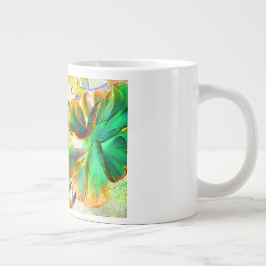 geel en groen succulent gekleurd grote koffiekop (Rechts)