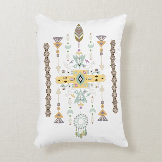 Geel en groen tribal ontwerp accent kussen (Voorkant(Verticaal))
